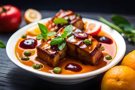 a plate of food with meat and vegetables. AI-Generated photo