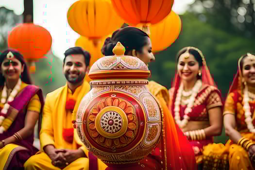 indian wedding ceremony with bride and groom. AI-Generated photo