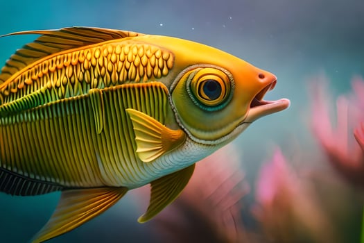 a fish with a big mouth is swimming in the water. AI-Generated photo