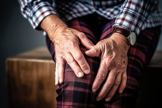 The person has knee pain. Generative AI photo