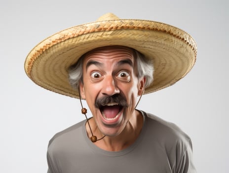 Mexican man in playful pose on white background AI Generative photo