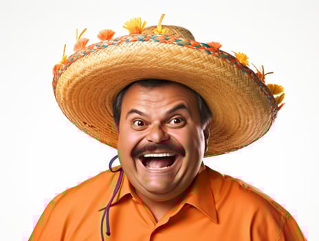 Mexican man in playful pose on white background AI Generative photo
