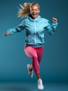 Young European woman dressed in sportswear clearly active and full of energy AI Generative photo