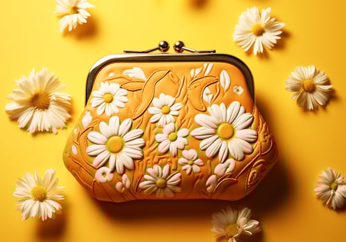 Flowery women's yellow coin purse. AI Generative photo