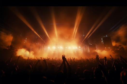 Concert stage illuminated in stunning silhouette, alive with music AI Generated photo