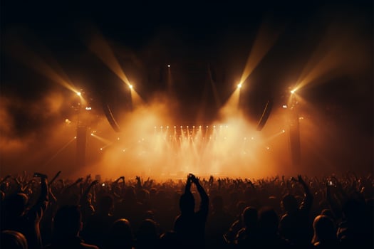 Concert stage illuminated in stunning silhouette, alive with music AI Generated photo