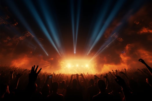 Lively concert stage with the performers in striking silhouette AI Generated photo