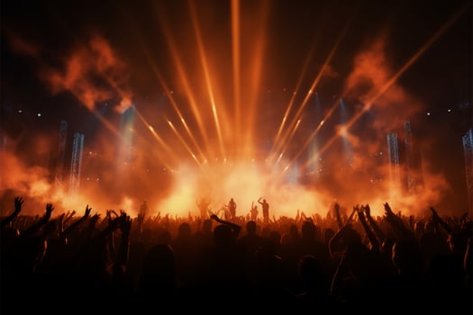 Lively concert stage with the performers in striking silhouette AI Generated photo