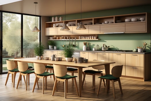 modern kitchen decorated wood and green theme AI Generated photo