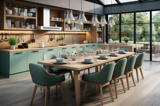 modern kitchen decorated wood and green theme AI Generated photo