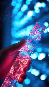 person touching the tube of, in the style of dark red and light azure photo