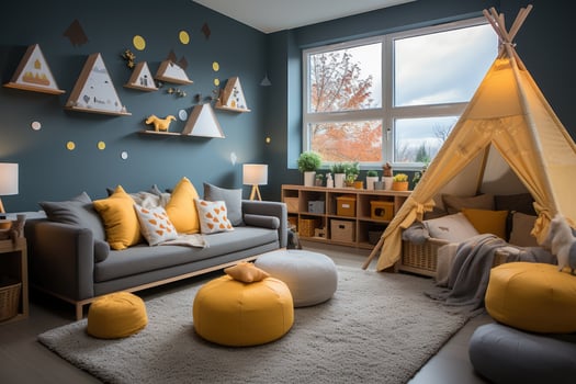 nursery room in kids room at home day view professional advertising photography AI Generative photo