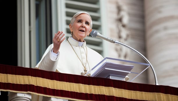 Historic Moment Female Pope Elected on Vatican Balcony. Generative AI. photo