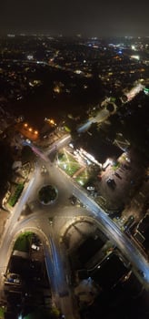 High Angle View of Luton City of England During Night. Drone's Camera footage Was Captured on Early Night on October 12th, 2023 photo