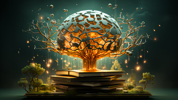 Abstract tree growing from a book. Mental training and education concept photo