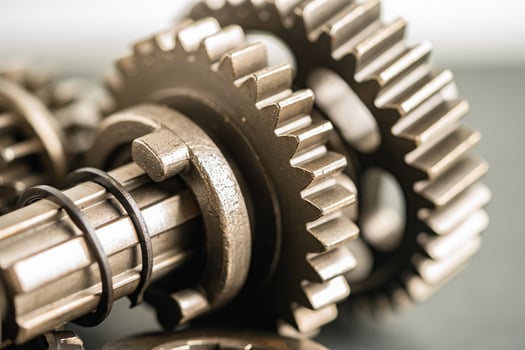 Gear and cogs wheels, clock mechanism, brass metal engine industrial. photo