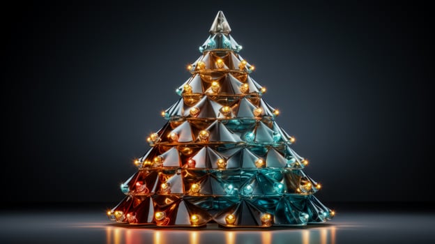 Sustainable Christmas tree with LED lights isolated on a gradient background photo