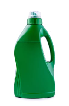 green plastic bottle for detergent isolated photo