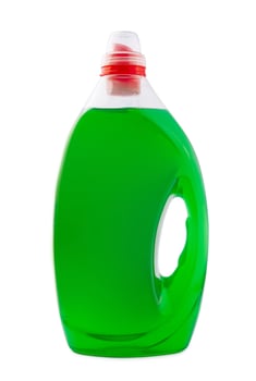 green plastic bottle isolated on white background photo
