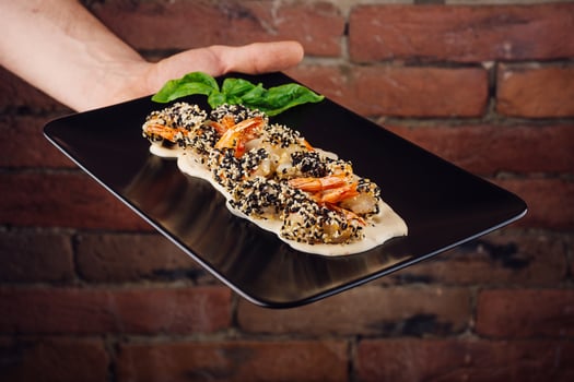 Appetizing fried shrimp with sesame seeds photo