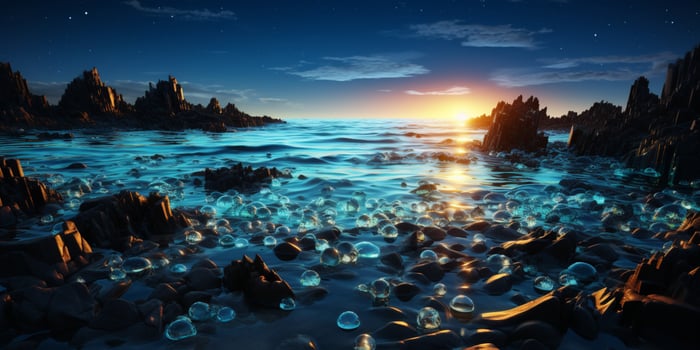 Beautiful Glass Beach, colorful pebbles, Fantasy seascape, dreamy atmosphere, AI Generative photo