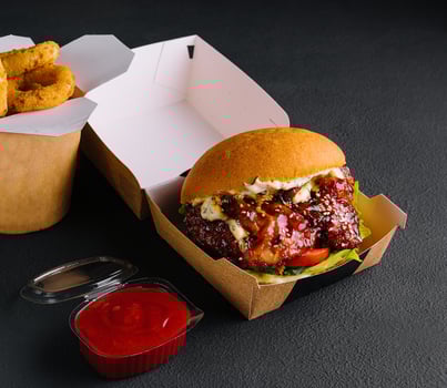 burger with spicy asian style glazed chicken photo