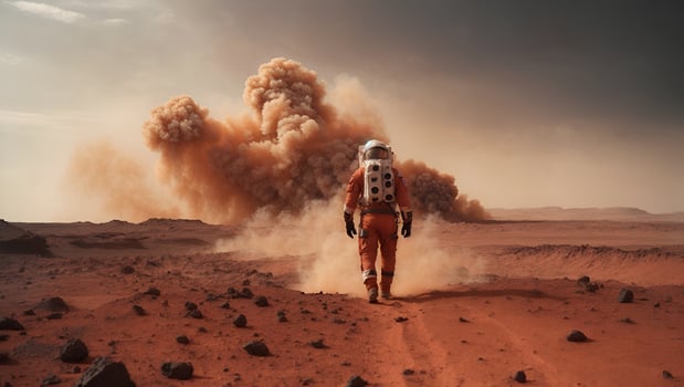Shot of Astronaut Confidently Walking on Mars.. Ai Generated photo