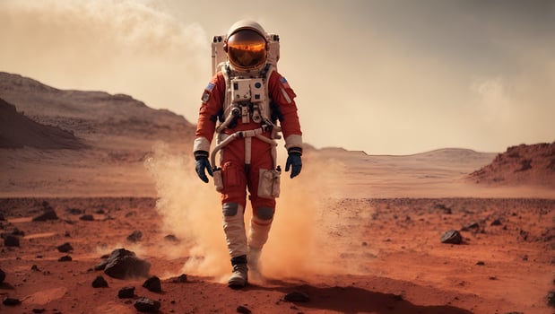 Shot of Astronaut Confidently Walking on Mars.. Ai Generated photo