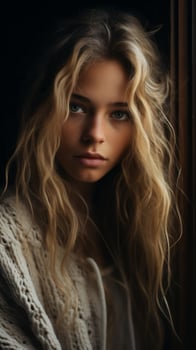 a beautiful blonde woman with long hair looking into the camera generative ai photo