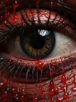 a close up of a bloody eye with blood dripping from it generative ai photo