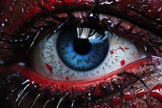 a close up of a bloody eye with blood on it generative ai photo