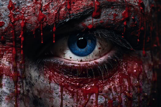 a close up of a mans face covered in blood generative ai photo
