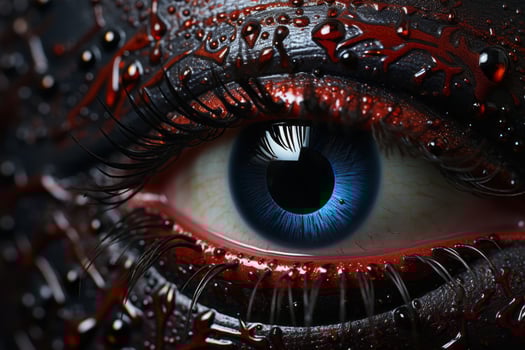 a close up of an eye with blood on it generative ai photo