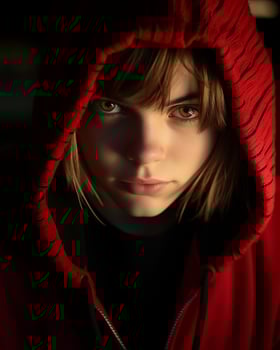 a young woman wearing a red hoodie generative ai photo