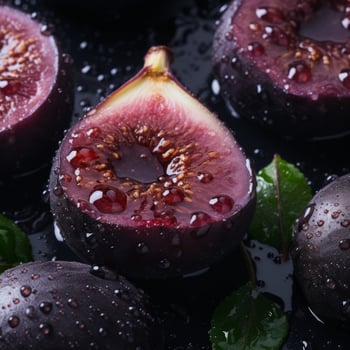 fresh figs with water drops on a black background generative ai photo