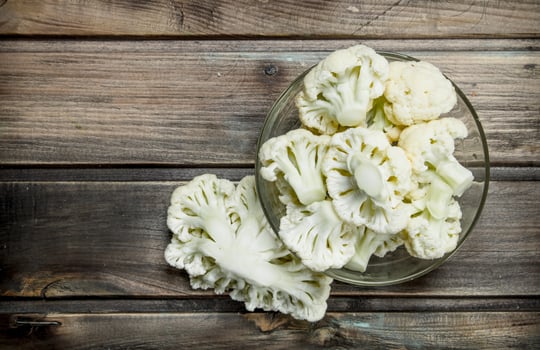 Cauliflower in a glass bowl. photo