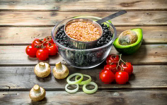 Healthy food. Legumes with organic vegetables . photo