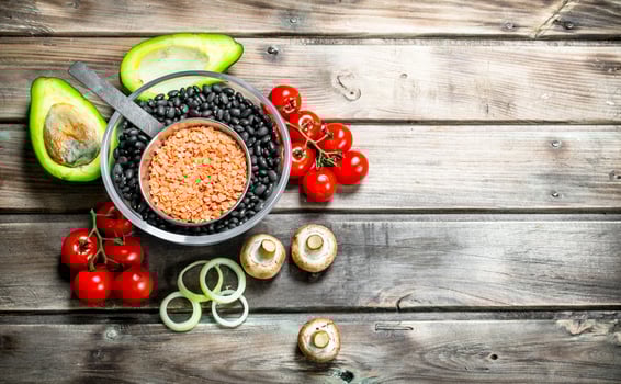Healthy food. Legumes with organic vegetables . photo
