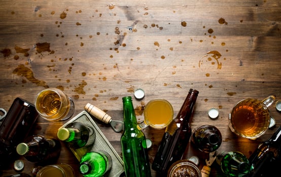 Beer in bottles and glasses. photo