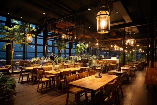 inside restaurant situation night view AI Generated photo