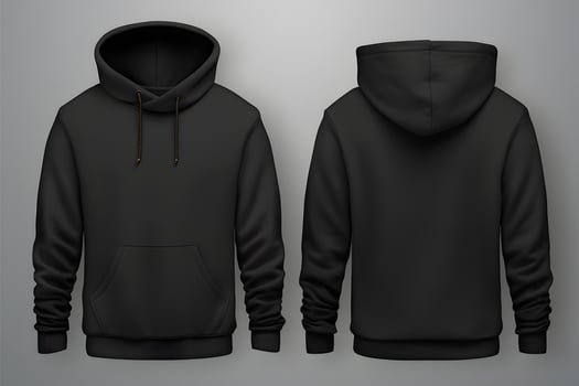 Blank black hoodie sweatshirt long sleeve for design mockup, front and back view. Generative AI photo