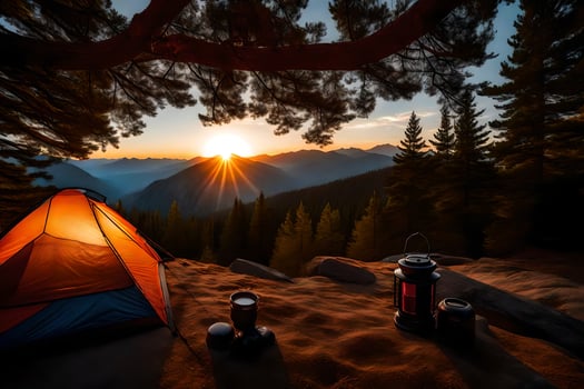 the sun sets over the mountains. AI-Generated photo