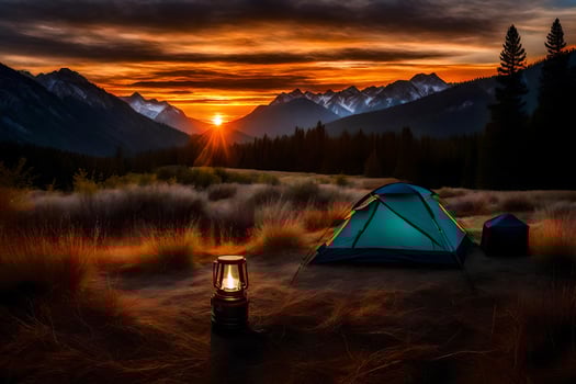 the sun sets over the mountains in the background. AI-Generated photo