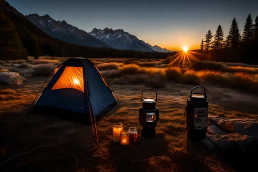 the sun sets over the mountains in the background. AI-Generated photo