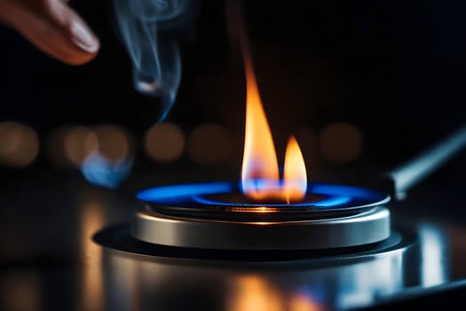 a person is holding a flame on a gas stove. AI-Generated photo