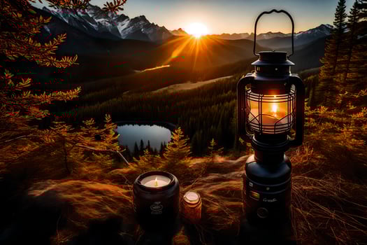 the sun sets over the mountains in the background. AI-Generated photo