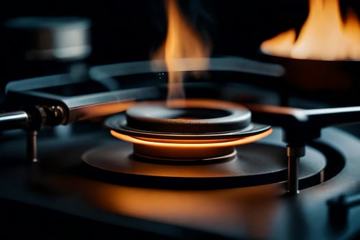 a gas stove with flames on it. AI-Generated photo