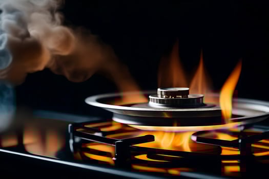 a gas stove with smoke coming out of it. AI-Generated photo