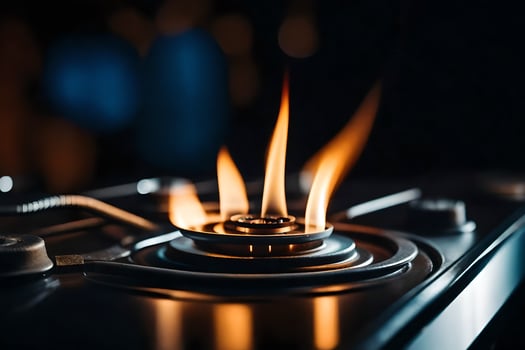 a gas stove with flames on it. AI-Generated photo