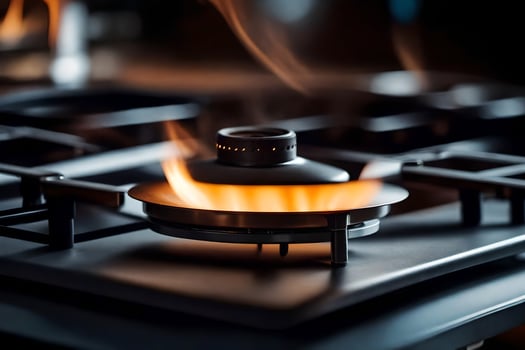 a gas stove with flames coming out of it. AI-Generated photo